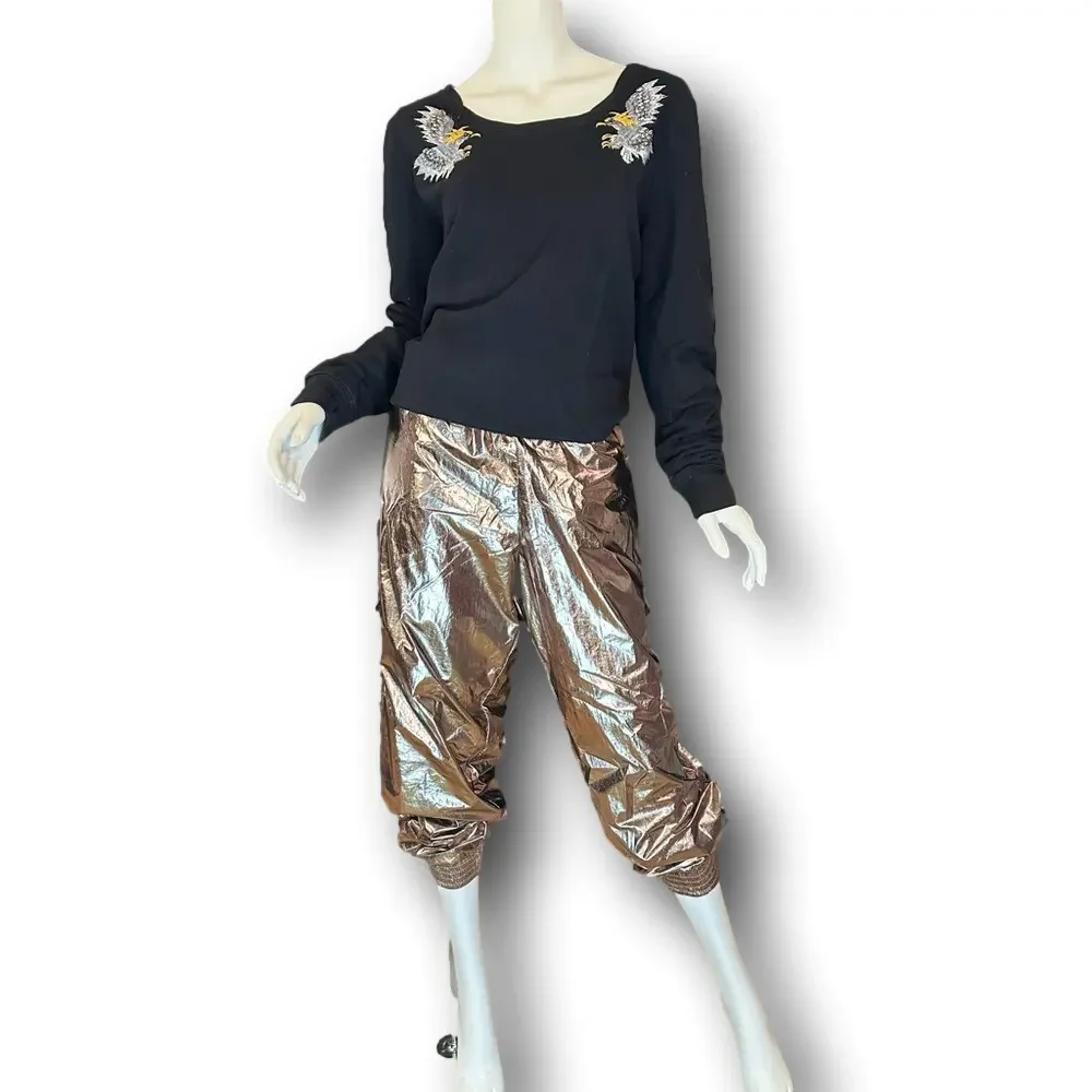 VICTORIA'S SECRET SPORT GOLD LAMÉ MC HAMMER VIBE CARGO LOUNGE JOGGERS SIZE LARGE - Picture 4 of 10